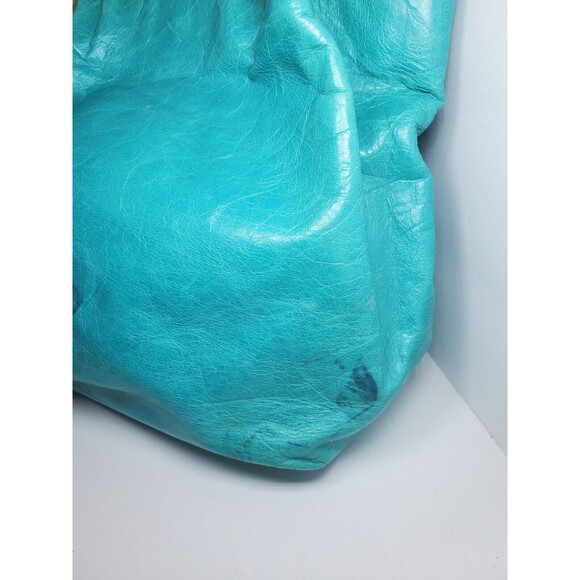 Maurizio Taiuti Italian Teal Blue Leather Mini Handbag 2 Handle Bucket - Picture 4 of 8